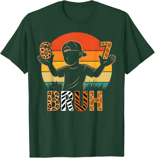 Retro 6 7 Bruh Funny Animal Print 67 Gift Boy Kids T-Shirt - T-Shirt | Forest