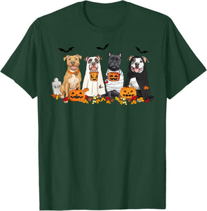 Pit Bull Dogs Ghost Witch Mummy Halloween Pumpkins Spooky T-Shirt - T-Shirt | Forest