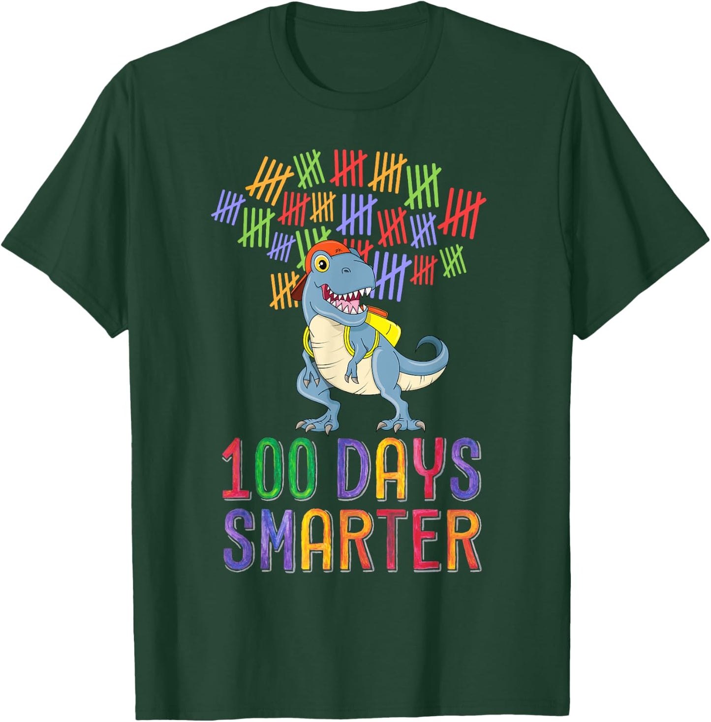 100 Days Smarter 100th Day of School Outfit T-Rex Dinosaur T-Shirt - T-Shirt | Forest