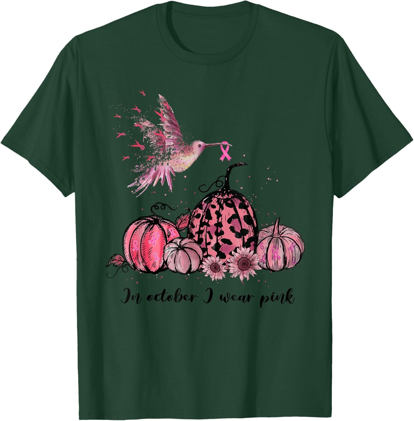 In October We Wear Pink Hummingbird Breast Cancer Awareness T-Shirt - T-Shirt | Forest