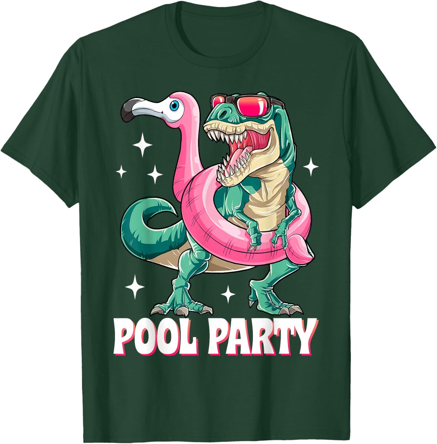 Pool Party Dinosaur Pink Flamingo Float Funny T rex Summer Women Kids T-Shirt - T-Shirt | Forest