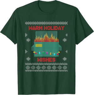 Dumpster Fire Warm Holiday Wishes Ugly Christmas Funny Gift T-Shirt - T-Shirt | Forest