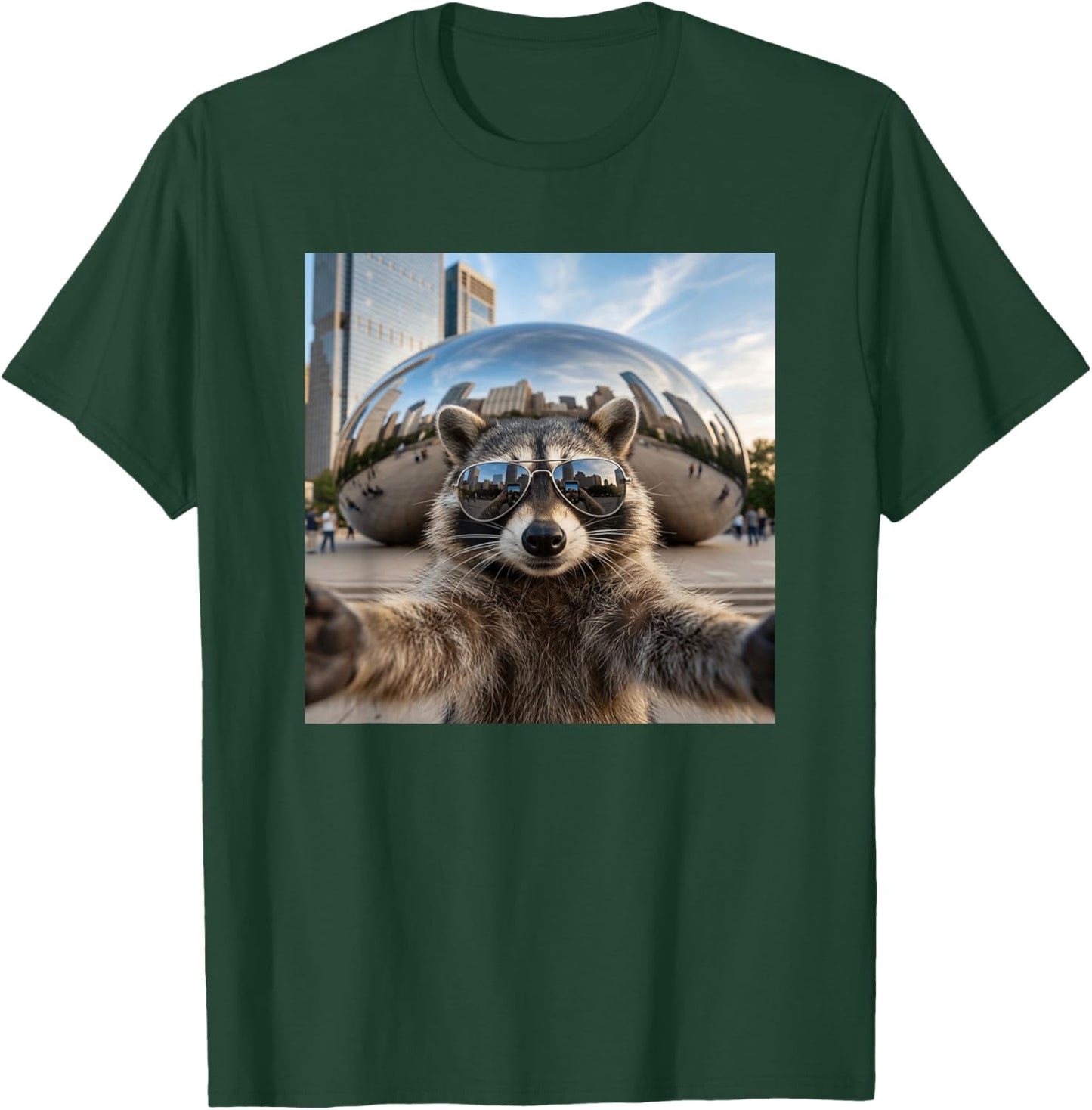 Raccoon Selfie at Chicago Cloud Gate Bean T-Shirt - T-Shirt | Forest