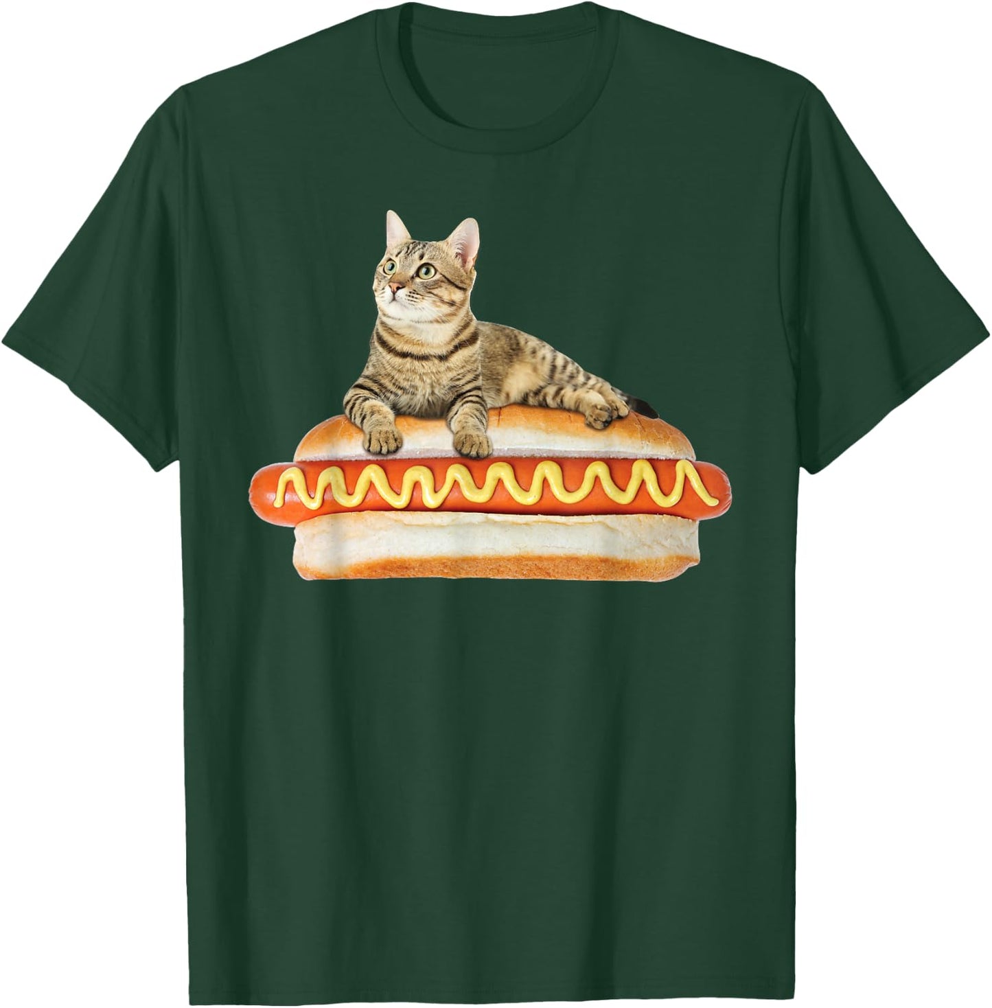 Funny Hot Dog Cat by Zany Brainy, Cute Kitty Food T-Shirt - T-Shirt | Forest