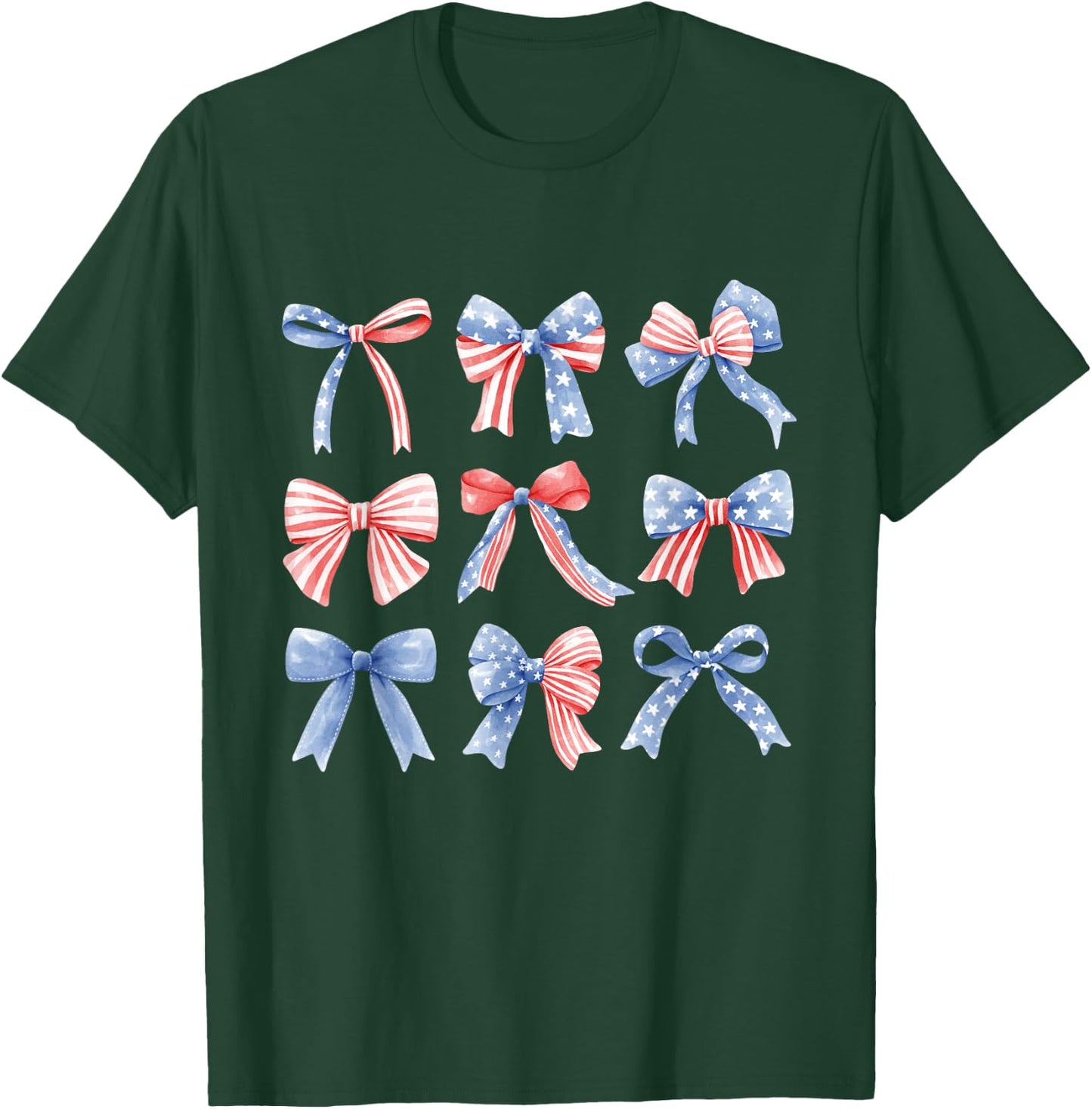 Coquette Red White & Blue Patriotic Bows Retro July 4th T-Shirt - T-Shirt | Forest