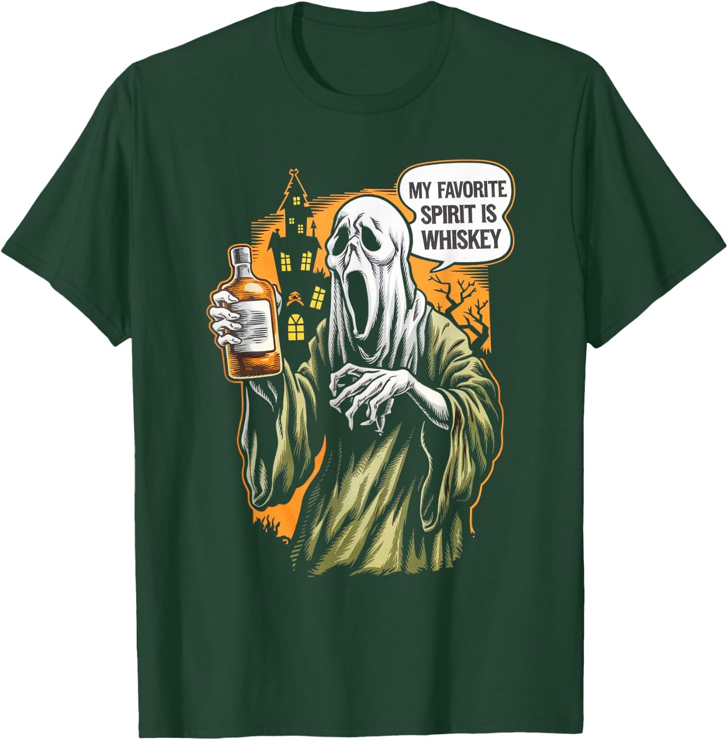 My Favorite Spirit Is Whiskey Ghost Halloween Whiskey T-Shirt - T-Shirt | Forest