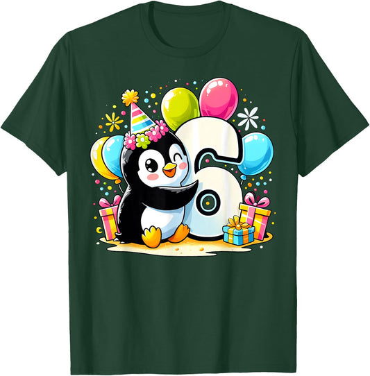 Penguin 6th birthday boy girl 6 years old sixth six Penguin T-Shirt - T-Shirt | Forest