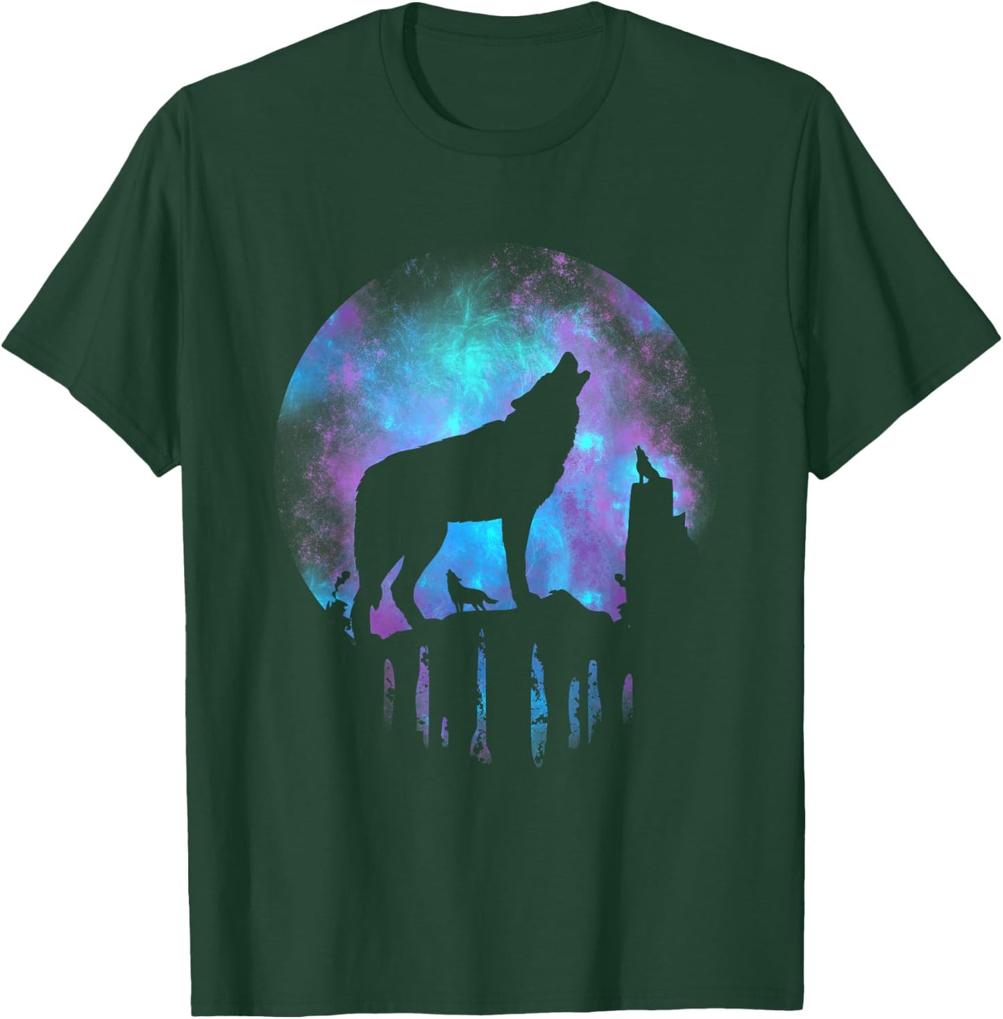 Wolf Galaxy Moon T-Shirt - T-Shirt | Forest