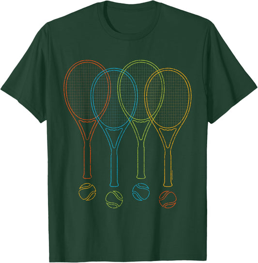 Tennis T Shirt Women Men Kids | Rackets & Balls Cool Tennis T-Shirt - T-Shirt | Forest