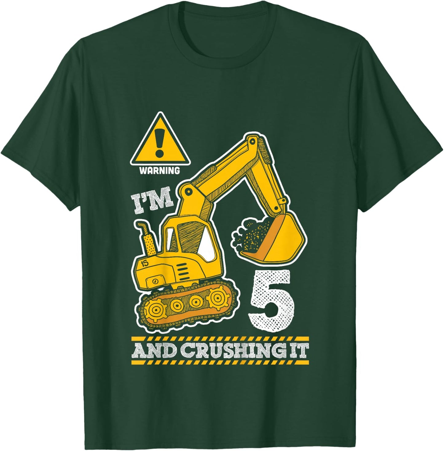 Construction Truck 5th Birthday 5 Years Old Digger Builder T-Shirt - T-Shirt | Forest