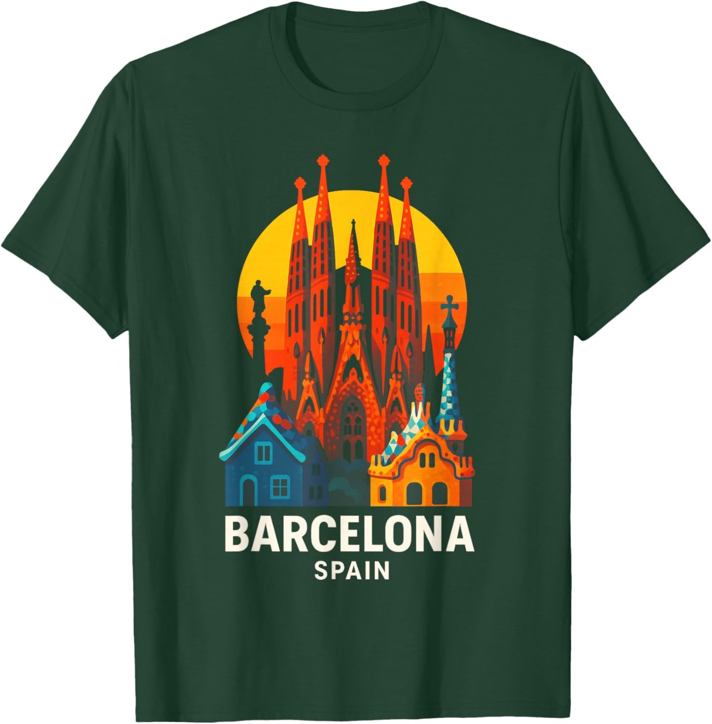 Barcelona - Vintage Spain Souvenir Travel Art T-Shirt - T-Shirt | Forest
