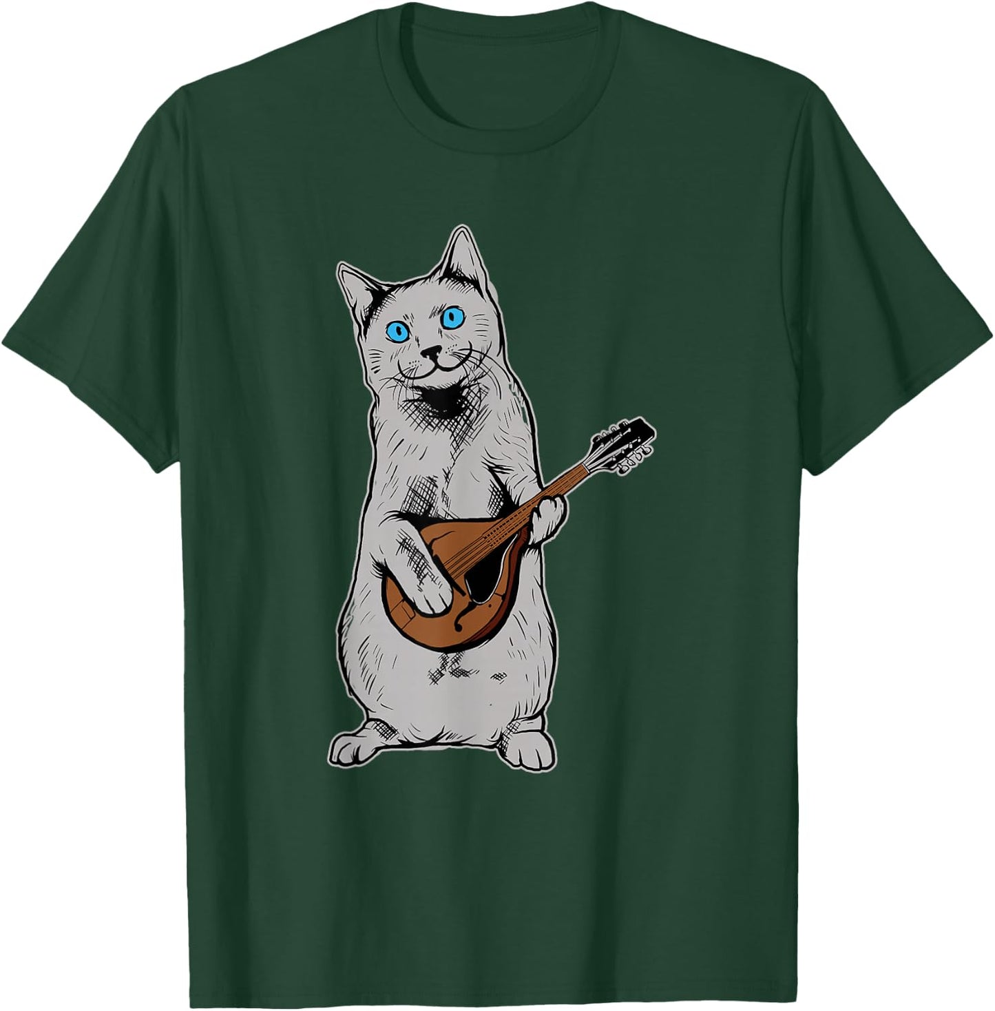 Musician Cat Playing Mandolin Bluegrass T-Shirt - T-Shirt | Forest