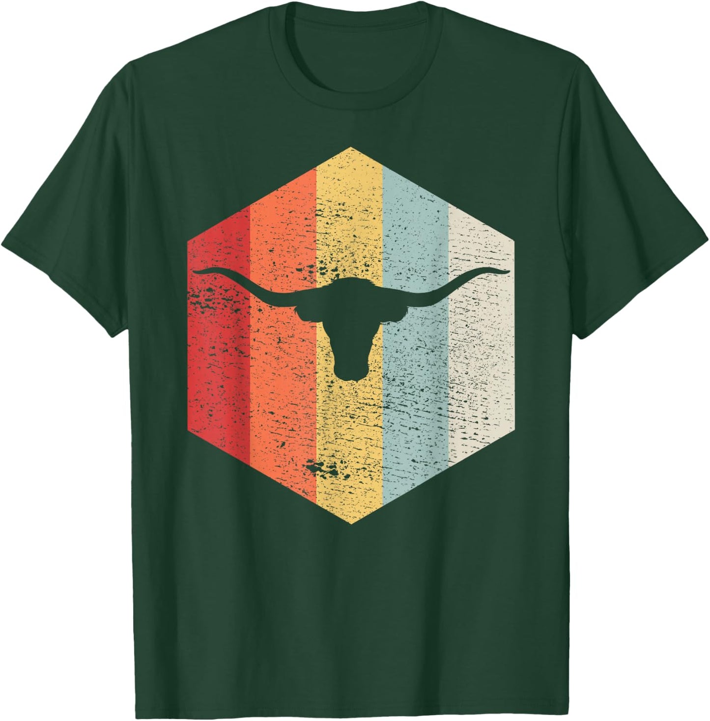 Vintage Retro Texas Bull Longhorns Distressed T-Shirt - T-Shirt | Forest