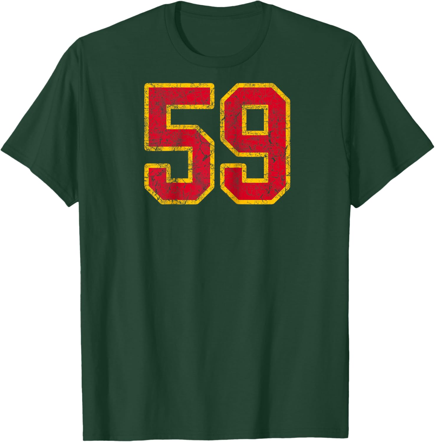 Bright Red Gold Number 59 Jersey Player Uniform #59 Grunge Raglan Baseball T-Shirt - T-Shirt | Forest