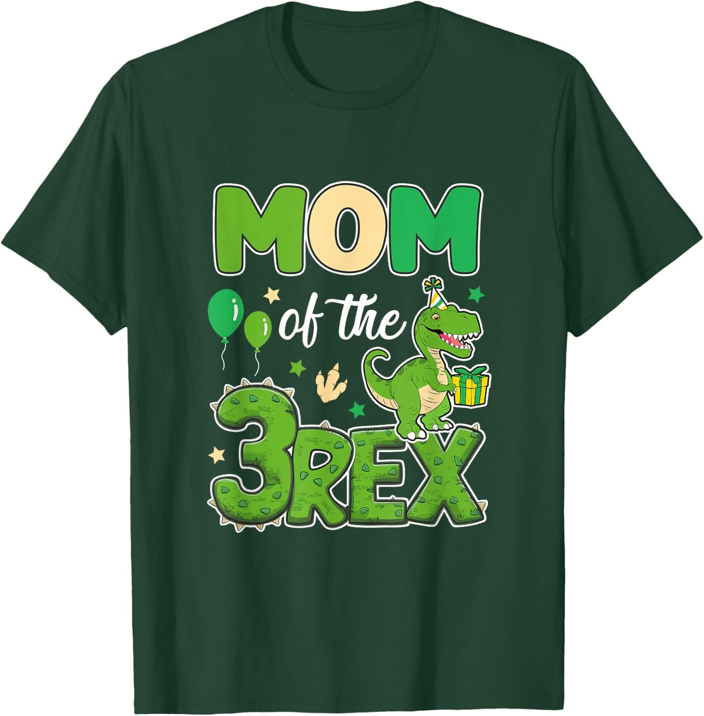 Mom Of The Three Rex Birthday Dinosaur Family Matching T-Shirt - T-Shirt | Forest