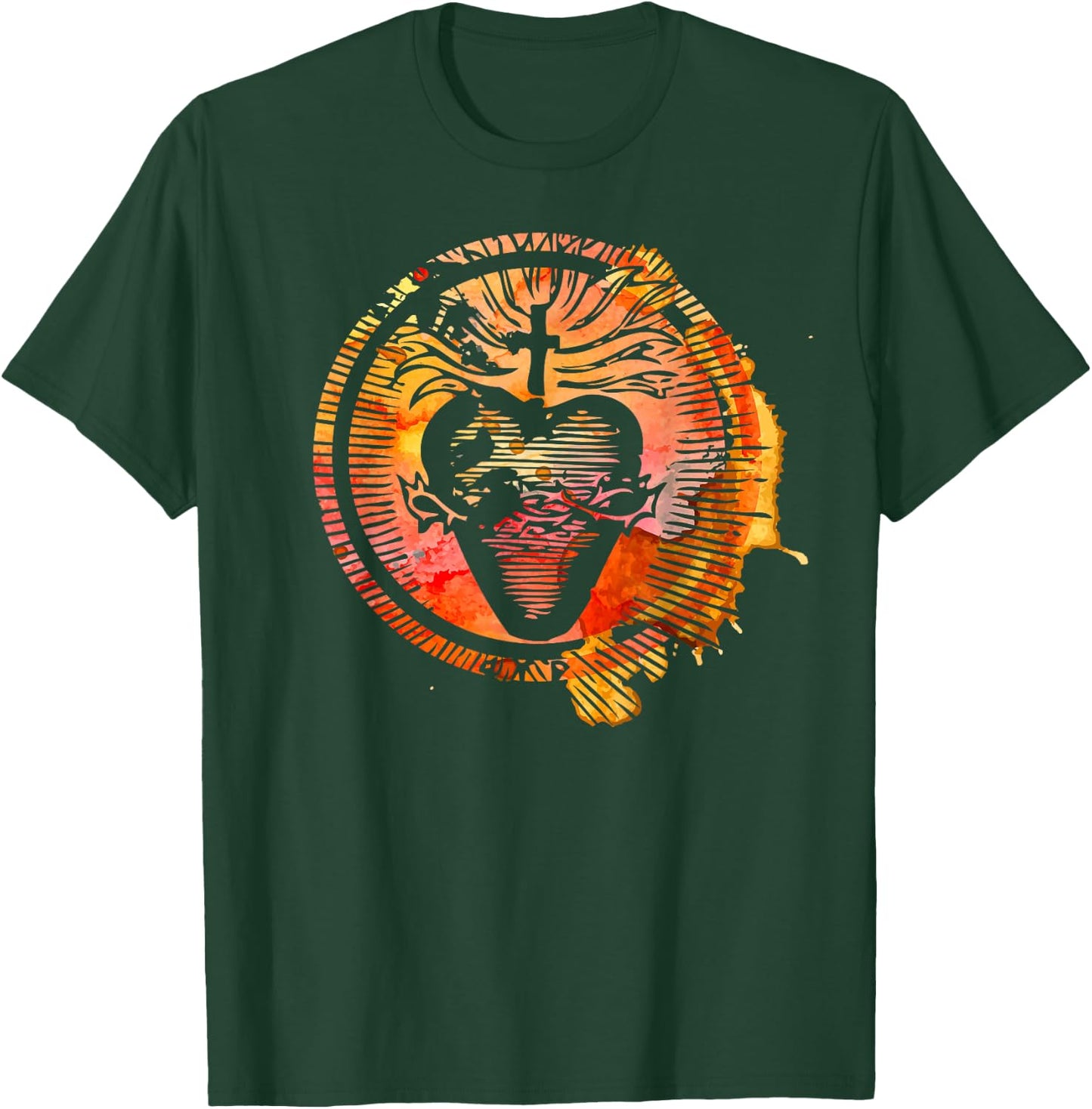 Sacred Heart of Jesus Watercolor Catholic T-Shirt - T-Shirt | Forest