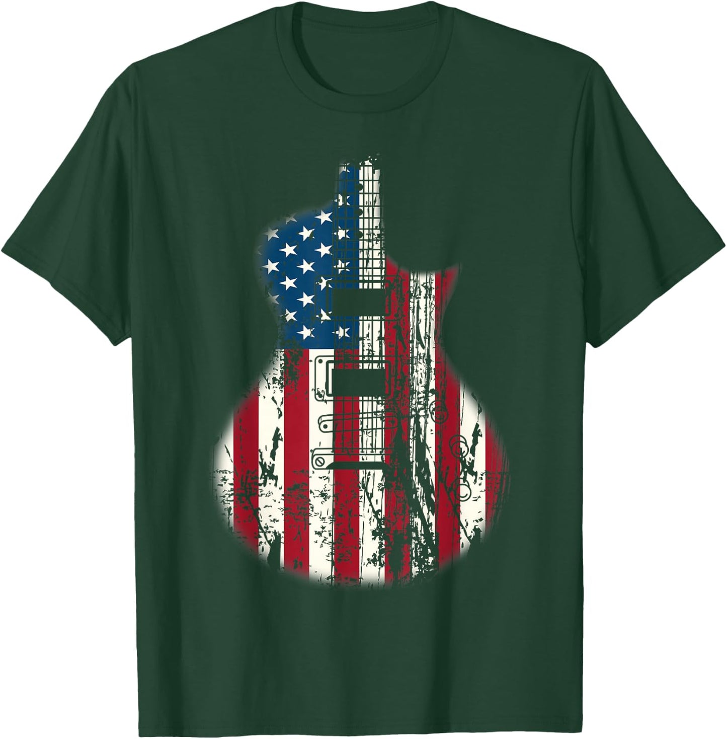 US American Flag Guitar Musician Distressed Guitars Vintage T-Shirt - T-Shirt | Forest