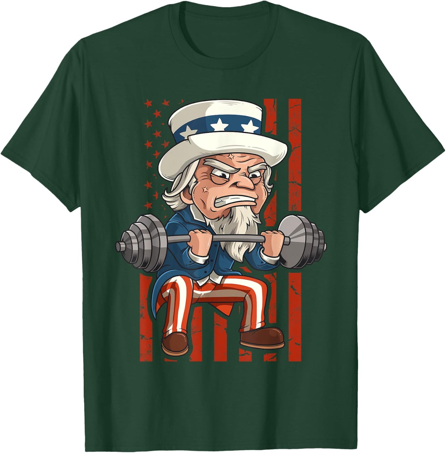 Weightlifting Uncle Sam Patriotic 4th of July Gym Workout T-Shirt - T-Shirt | Forest