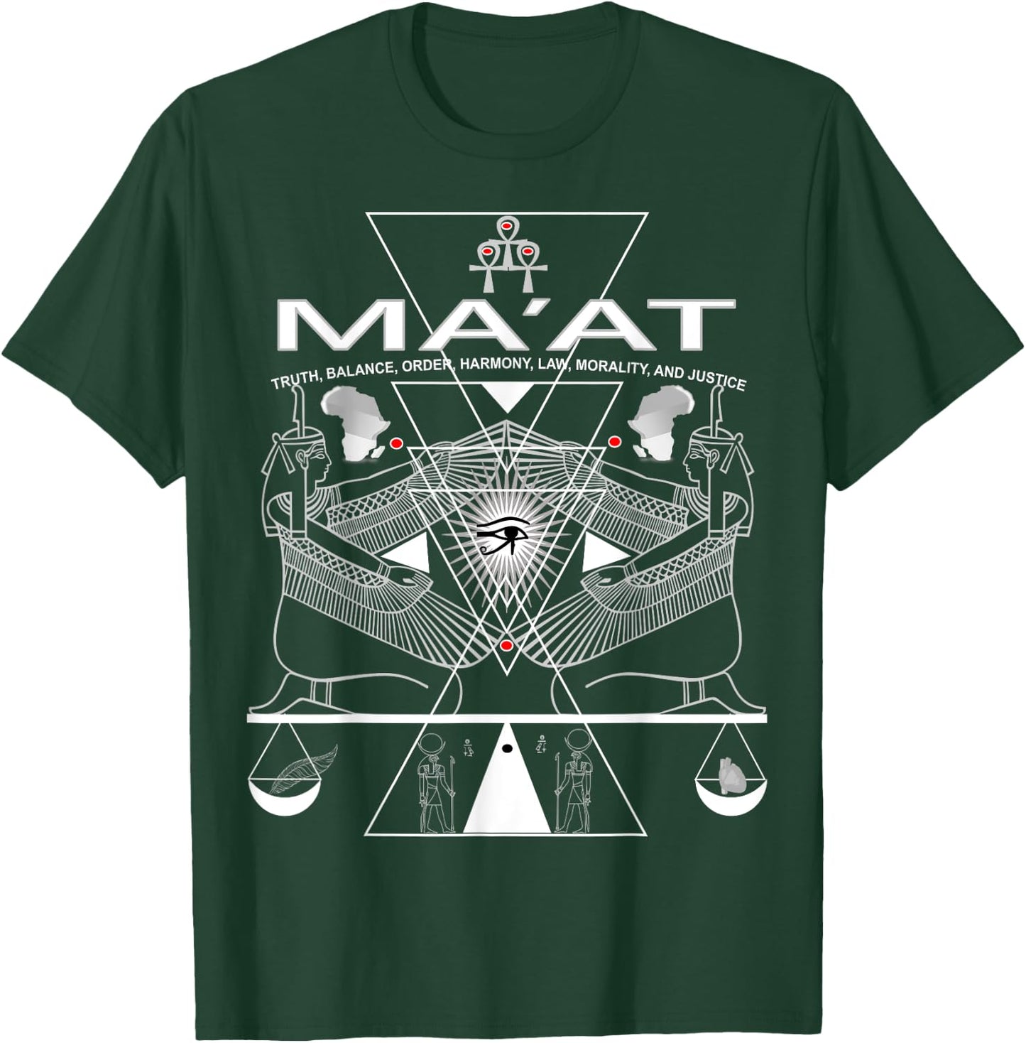 Egyptian Goddess Maat Shirt Kemetic Ankh Pyramid Africa T-Shirt - T-Shirt | Forest