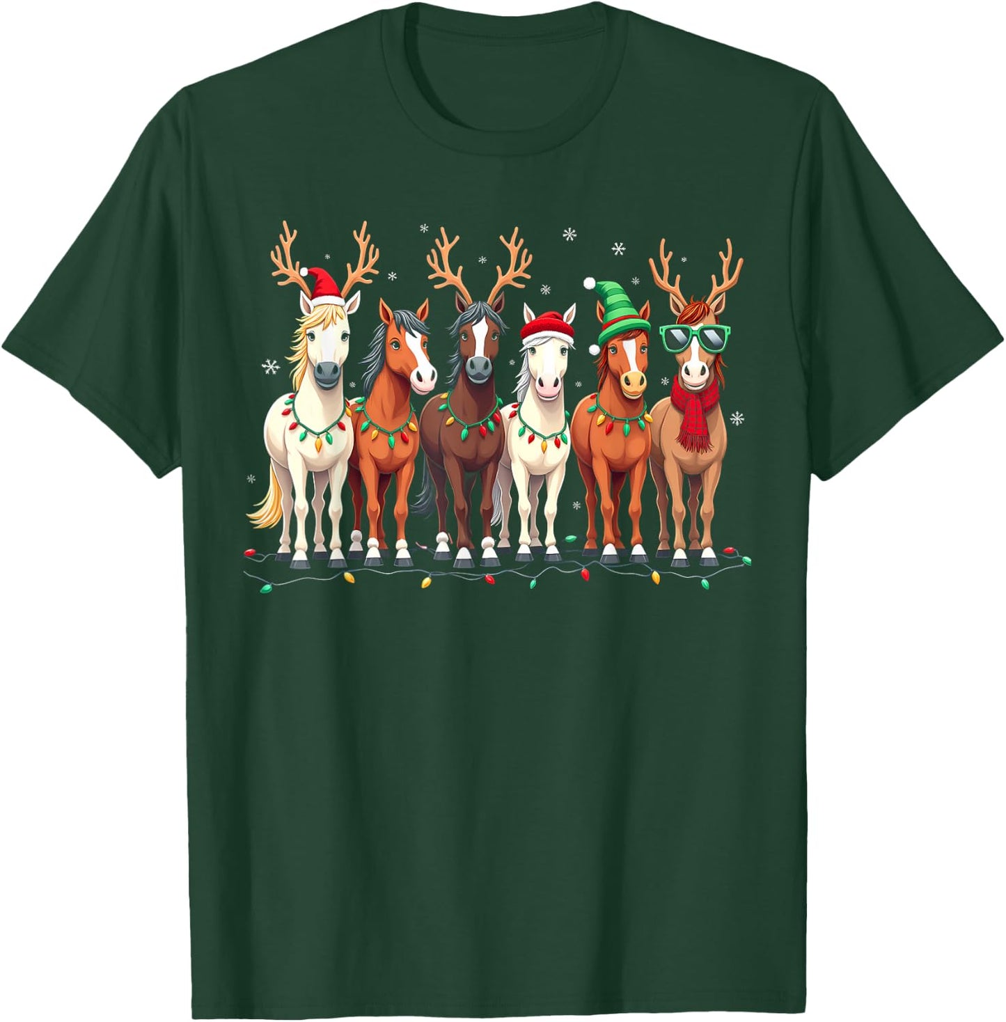 Horse Lover Santa Hat Christmas Xmas Holiday Girls Pajamas T-Shirt - T-Shirt | Forest