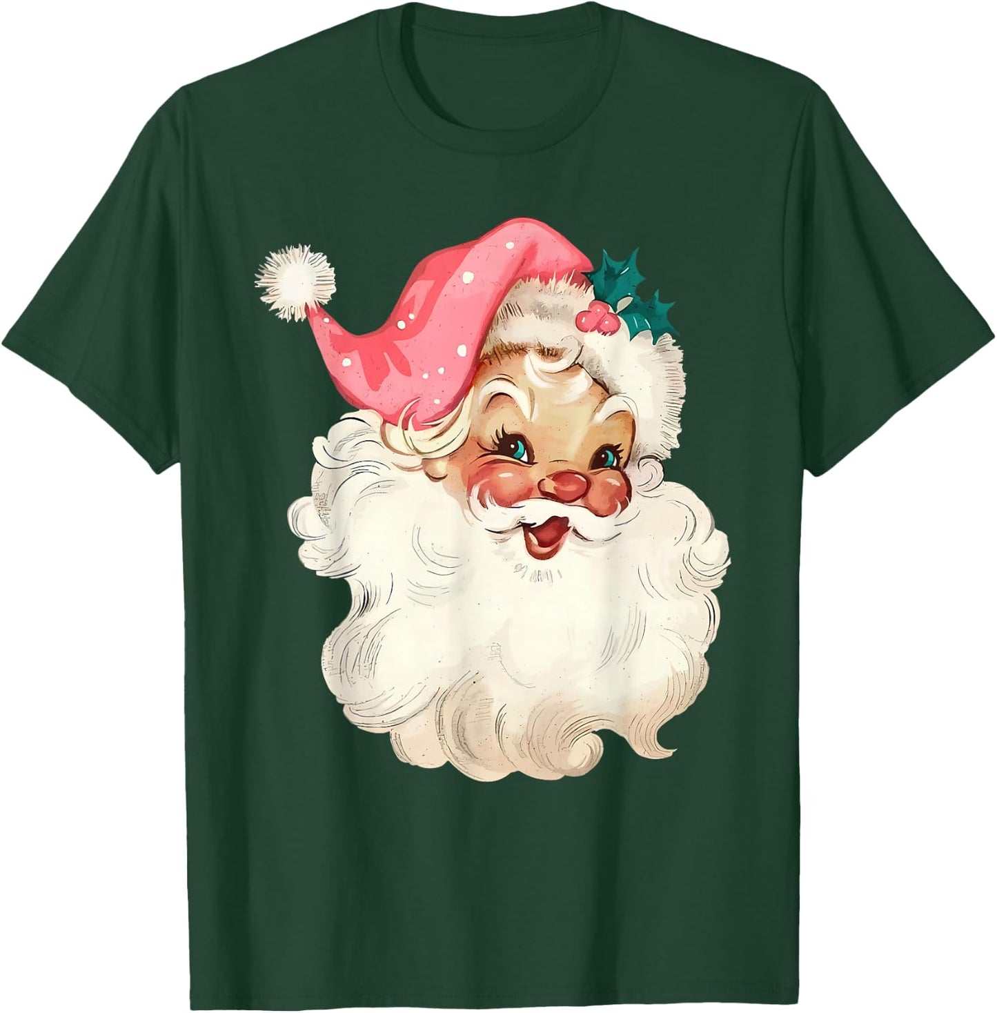 Santa Claus Pink Christmas Face Old Xmas Vintage Pink Santa T-Shirt - T-Shirt | Forest