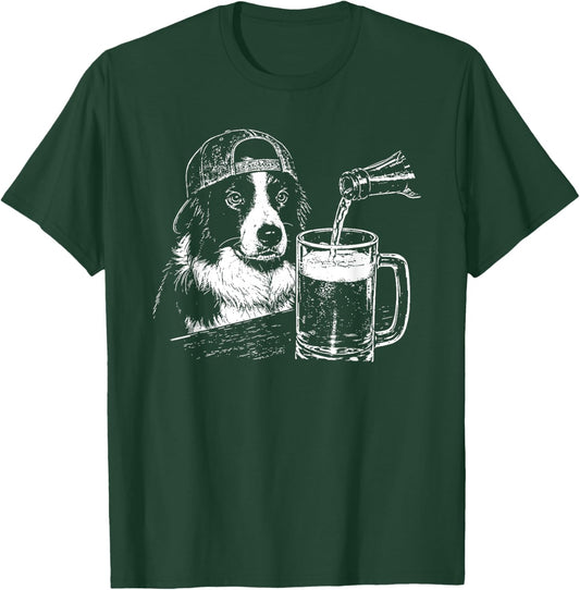 Border Collie Drinking Beer Funny Dog Meme T-Shirt - T-Shirt | Forest