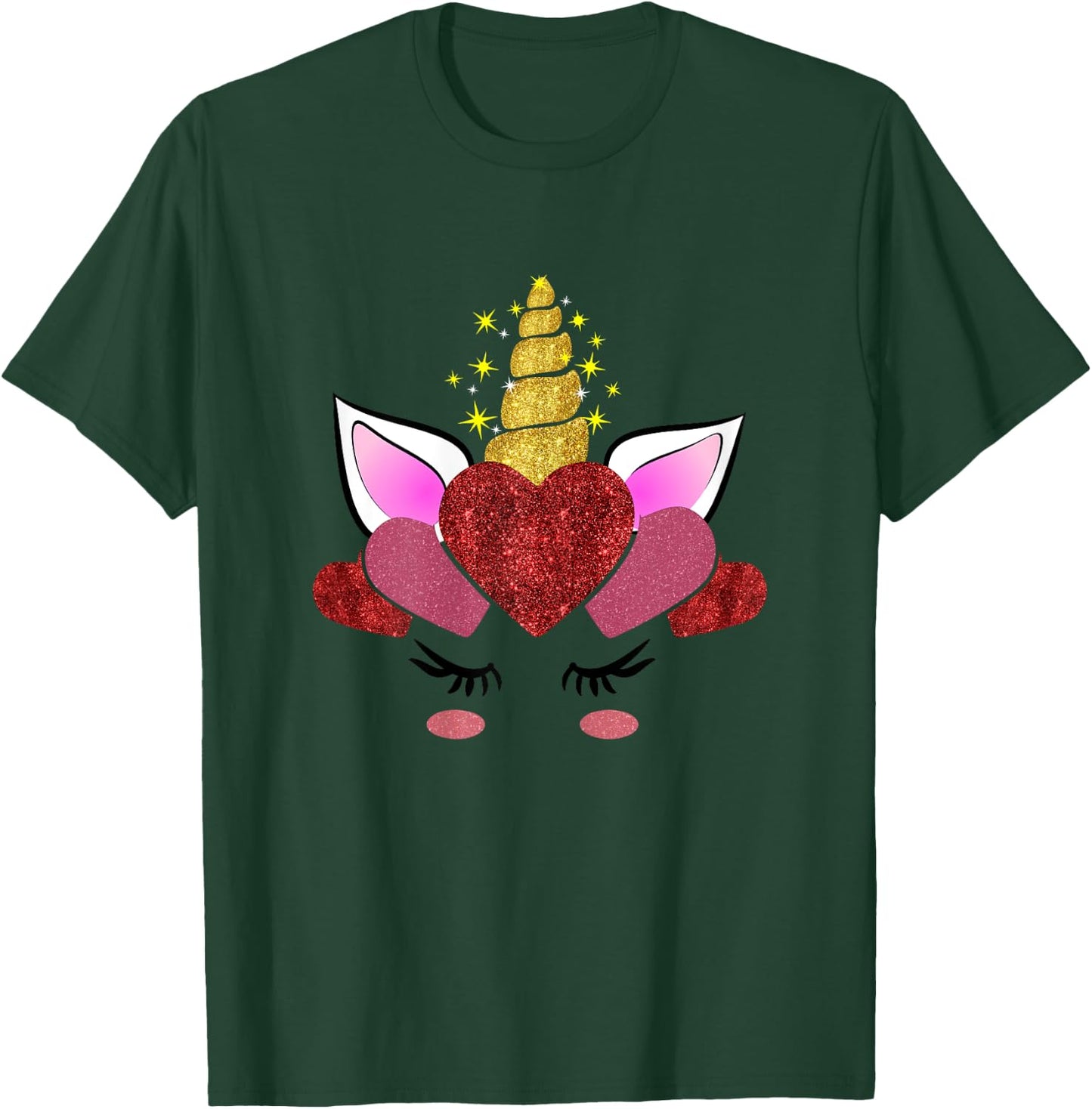 Cute Heart Valentine's Day Gift Girls Unicorn Face T-Shirt - T-Shirt | Forest