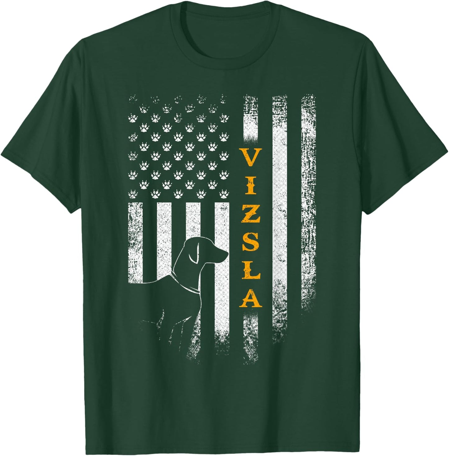 Vintage USA Vizsla Dog Silhouette American Flag Funny Gift T-Shirt - T-Shirt | Forest