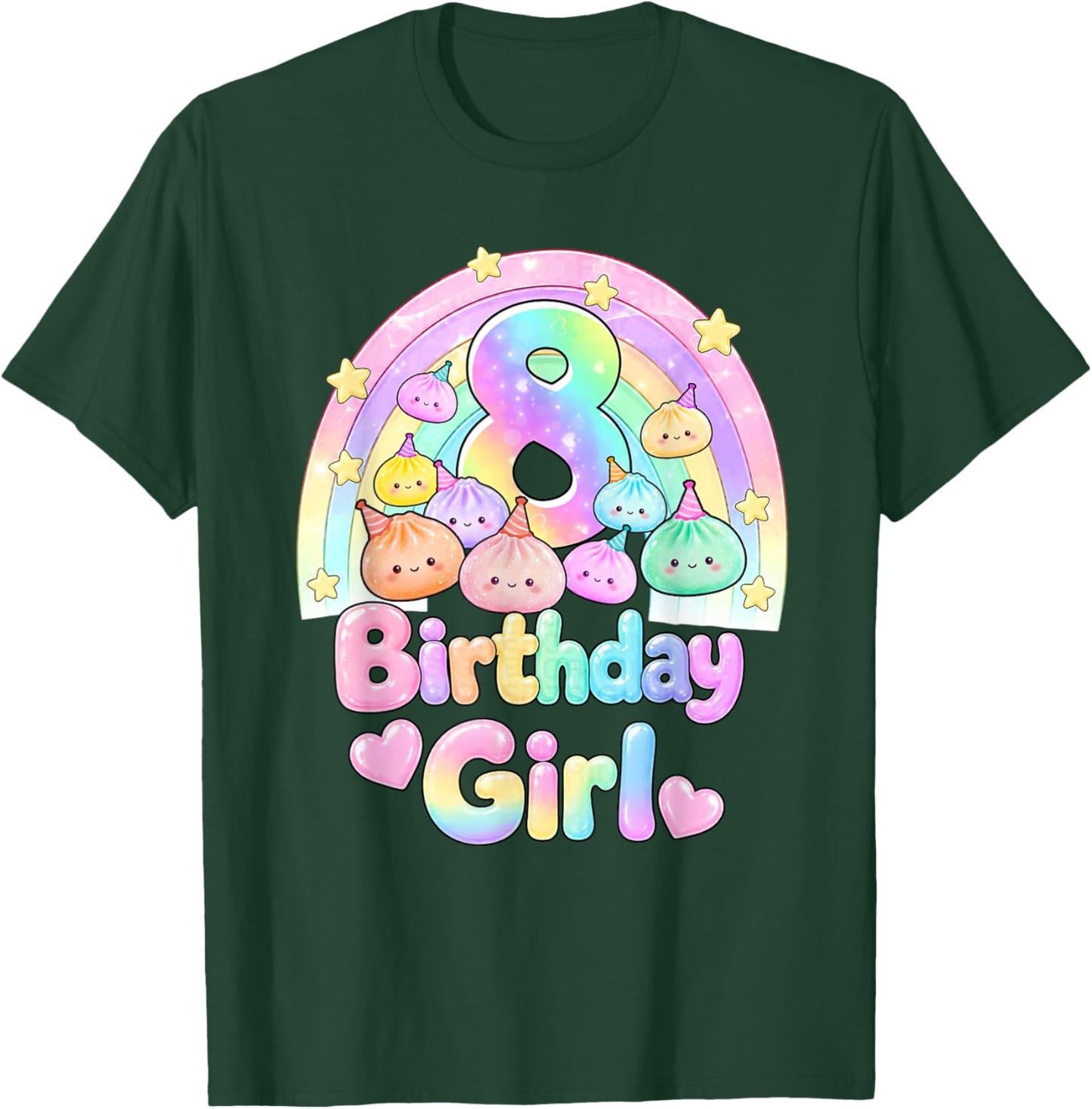 Happy 8th Birthday Girl Kawaii Dumpling Squish 8 Year Old T-Shirt - T-Shirt | Forest