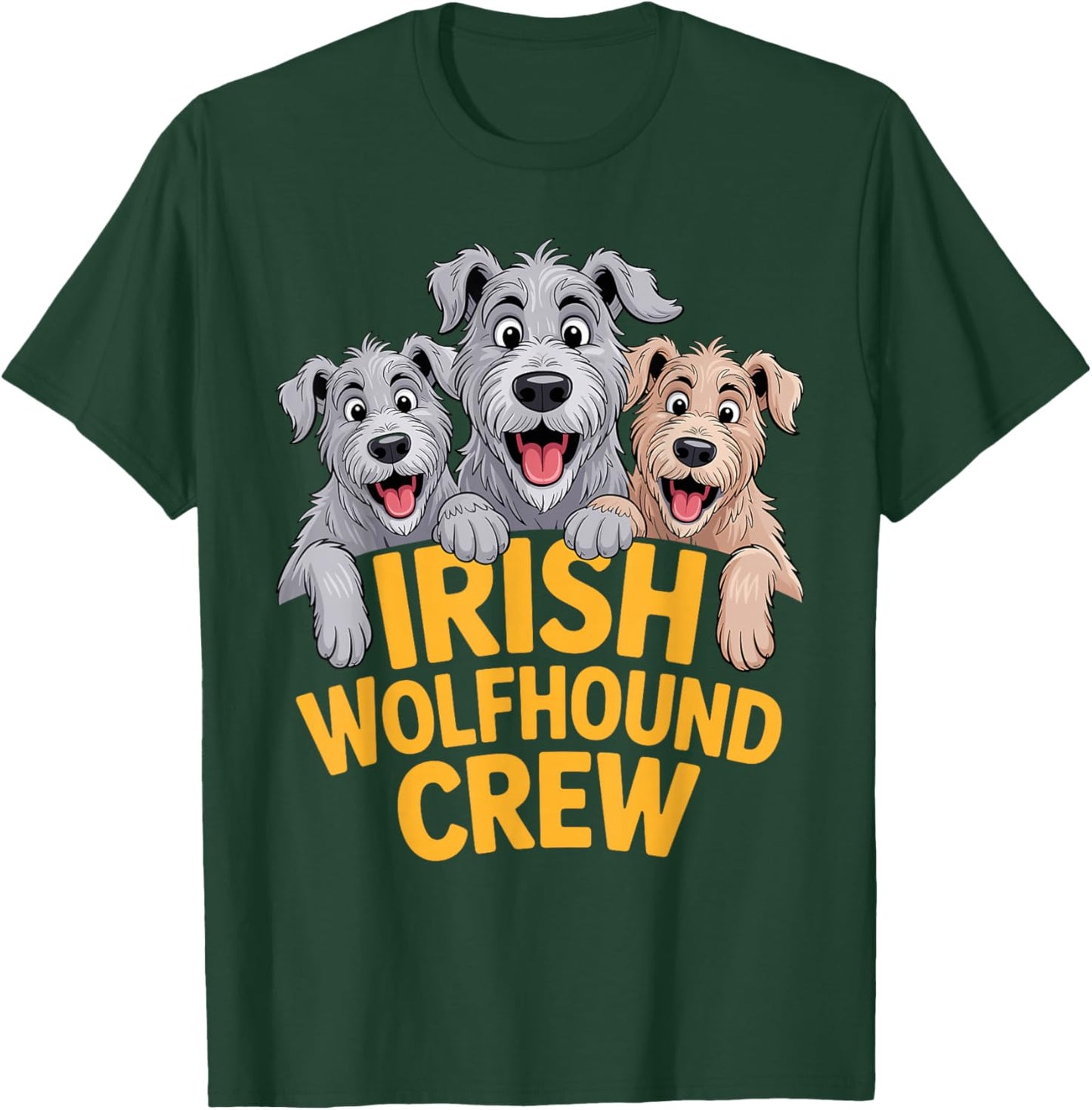 Irish Wolfhound Crew Cartoon Sighthound Puppy Pet Dog Breed T-Shirt - T-Shirt | Forest