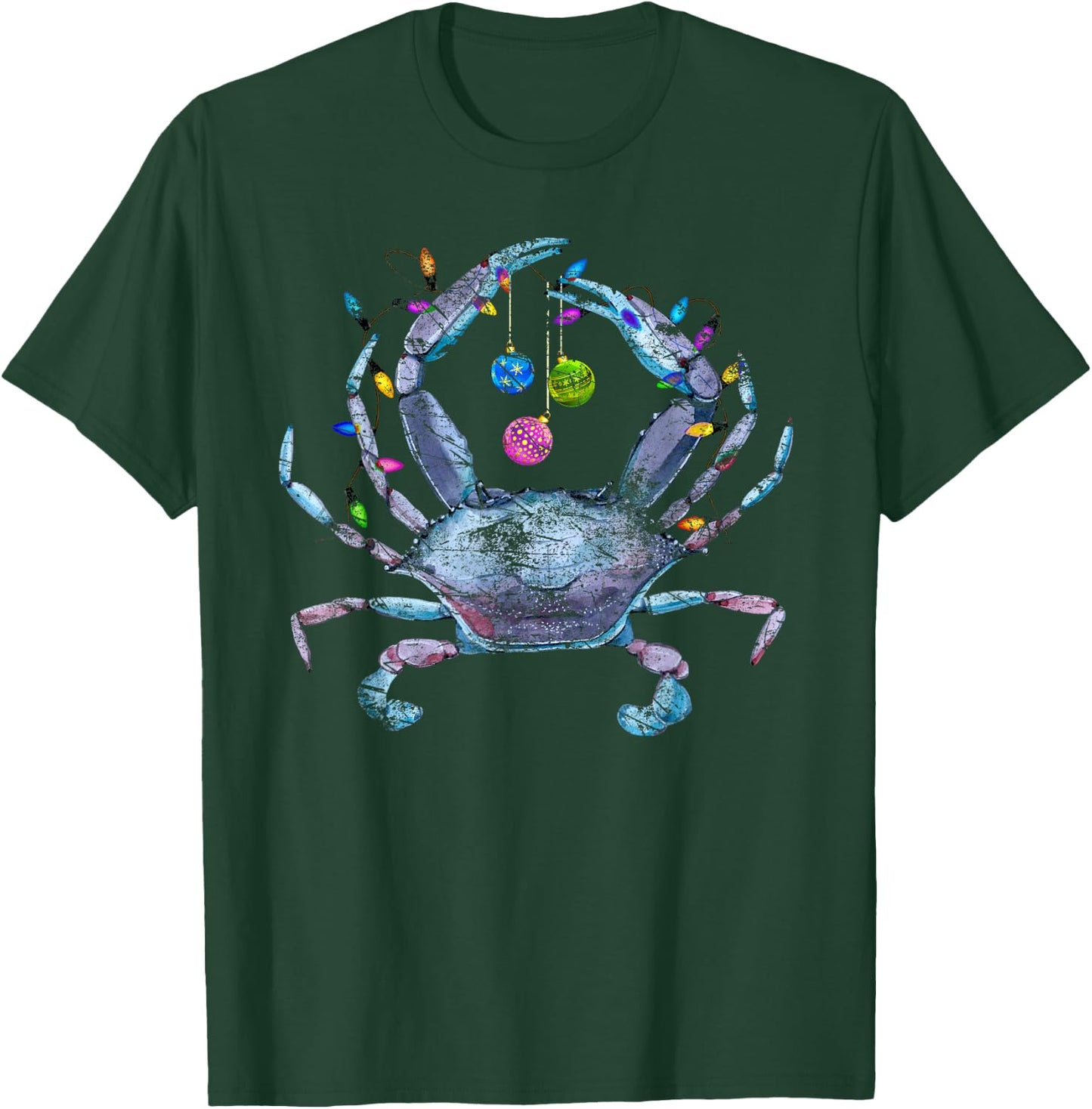 Louisiana Blue Crab Christmas Lights Distressed T-Shirt - T-Shirt | Forest