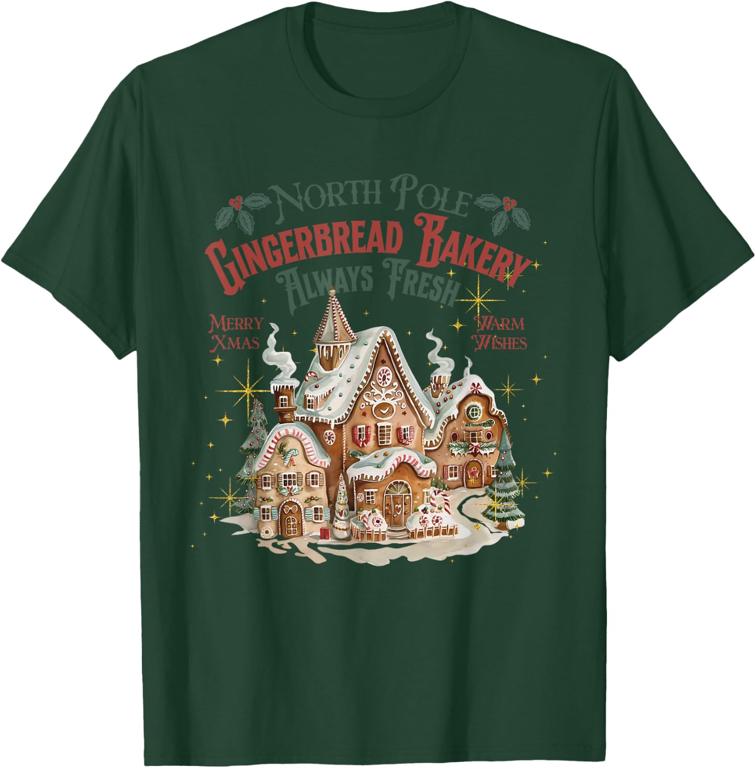 Retro Vintage North Pole Gingerbread Bakery Merry Christmas T-Shirt - T-Shirt | Forest