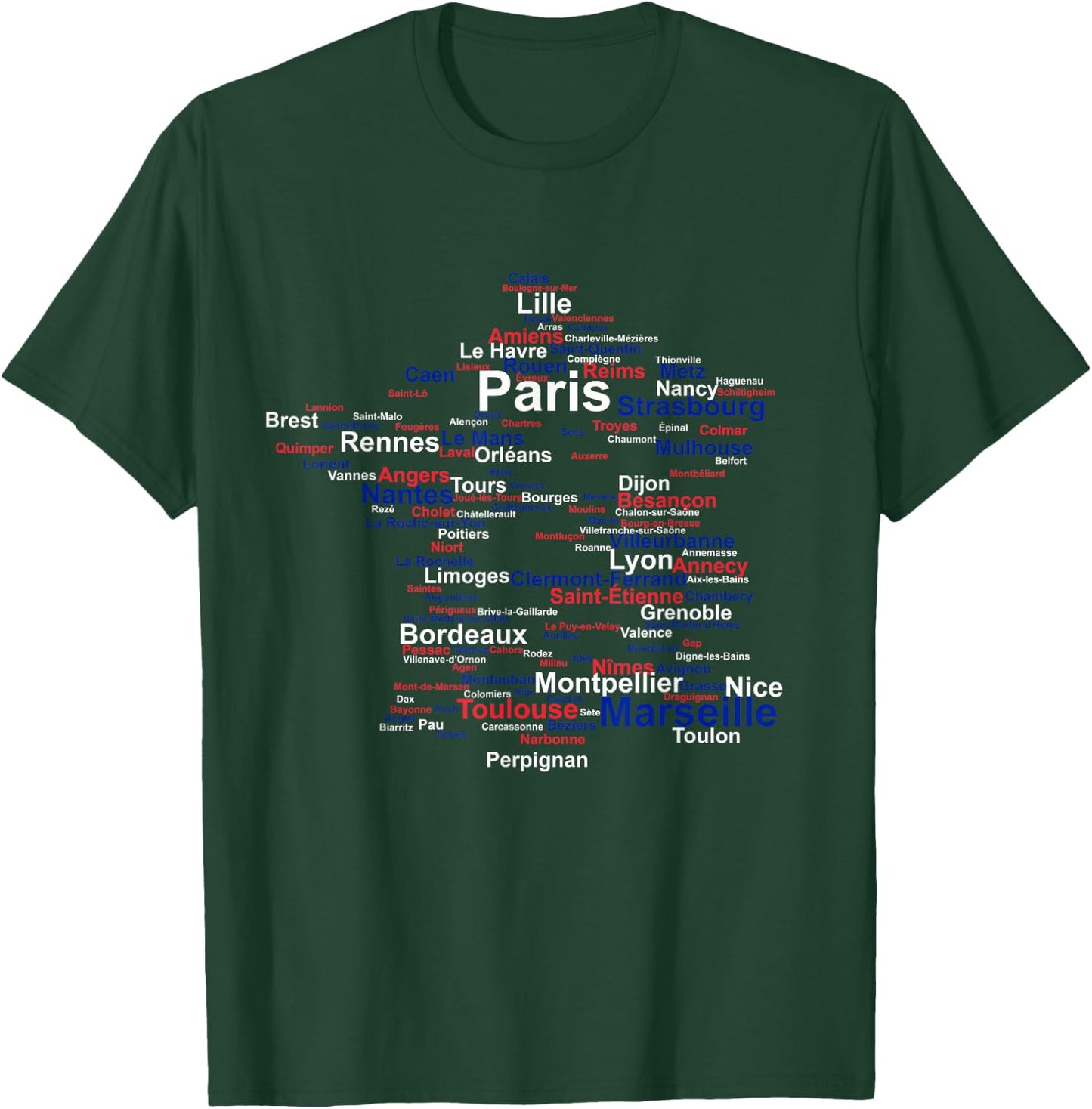France Silhouette Map Flag French Towns Cities Travel Europe T-Shirt - T-Shirt | Forest