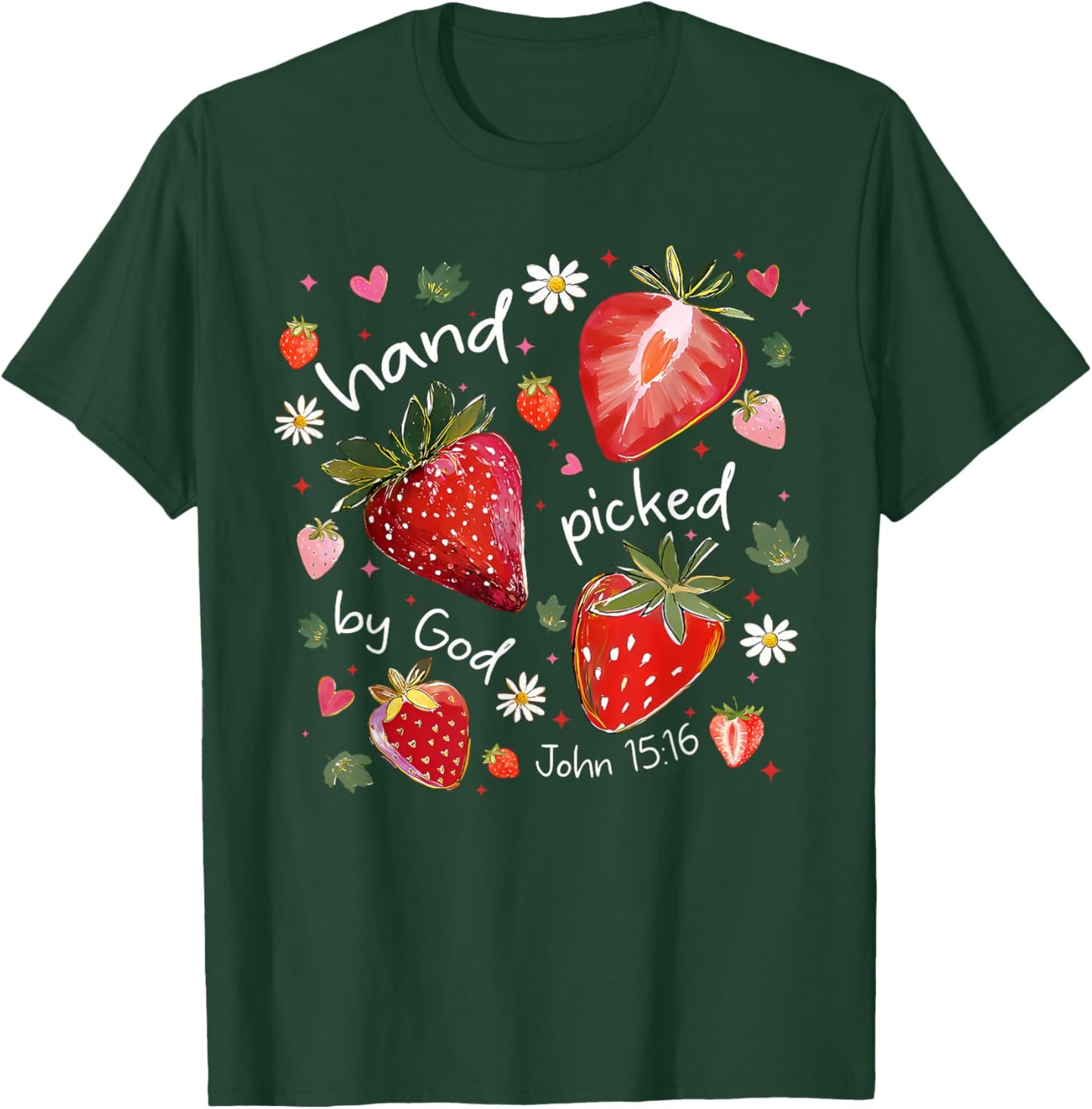 Summer Vacation Hand Picked By God Sweet Strawberry Jesus T-Shirt - T-Shirt | Forest
