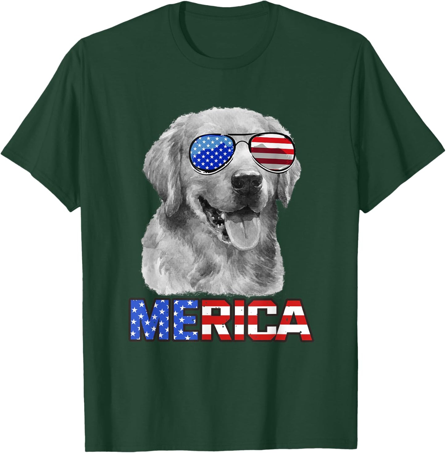Golden Retriever Dog Merica 4th July Patriotic American Men T-Shirt - T-Shirt | Forest