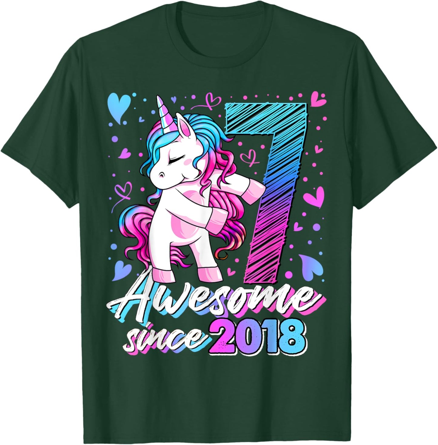 7 Year Old Unicorn Gifts For Girls 7th Birthday Girl Party T-Shirt - T-Shirt | Forest