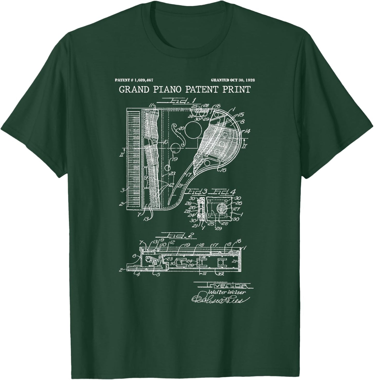 Grand Piano Patent Print 1928 - Vintage Patent Music Art T-Shirt - T-Shirt | Forest