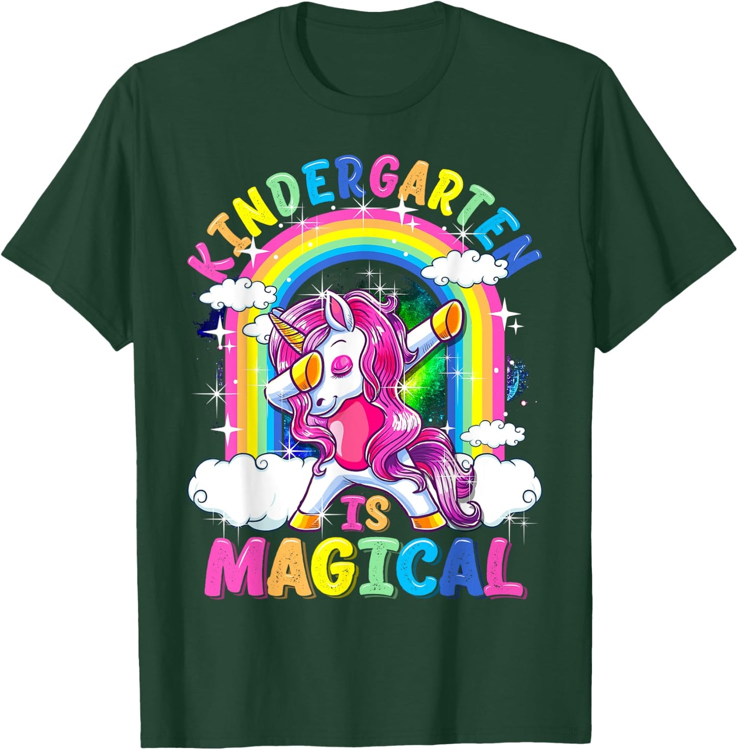 Kindergarten Is Magical Dabbing Unicorn Back To School Girls T-Shirt - T-Shirt | Forest