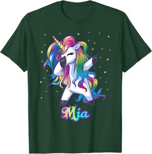MIA Name Personalized Custom Rainbow Unicorn Dabbing T-Shirt - T-Shirt | Forest