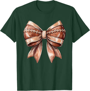 Coquette Bow American Football Thanksgiving Autumn - -Adults & Kids - Black - Short Sleeve - Size S (US) T-Shirt - T-Shirt | Forest