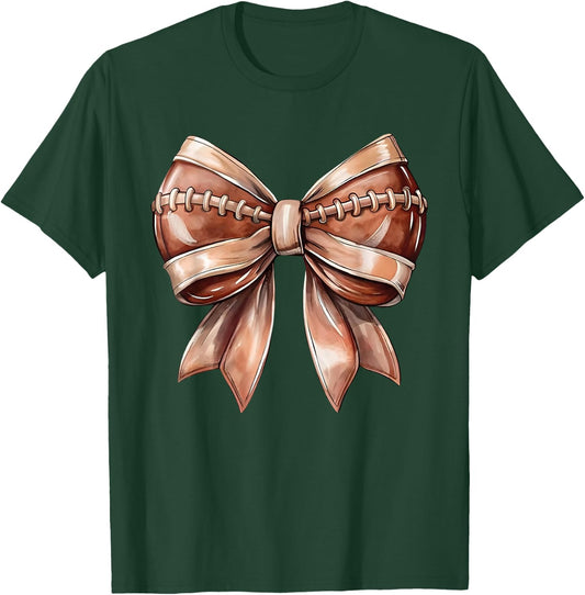 Coquette Bow American Football Thanksgiving Autumn - -Adults & Kids - Black - Short Sleeve - Size S (US) T-Shirt - T-Shirt | Forest