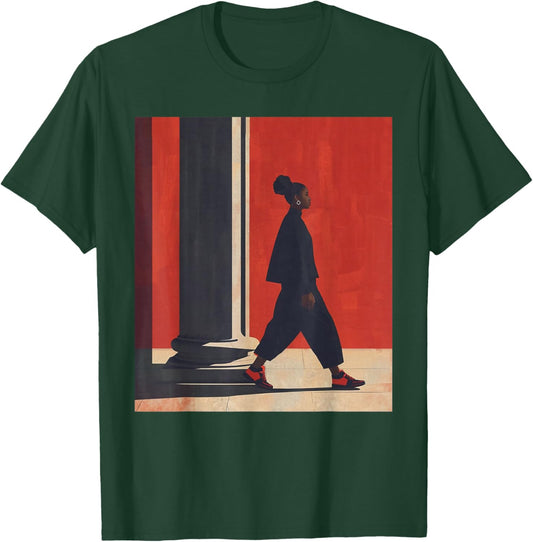 Black Girl Walking Afro Style Women African American Pride T-Shirt - T-Shirt | Forest