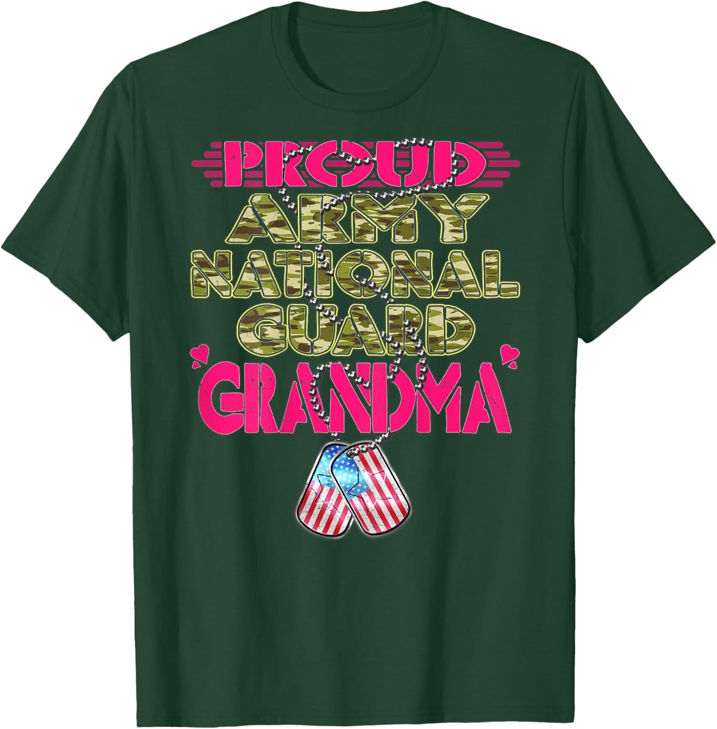 Proud Army National Guard Grandma Dog Tag US Military Family Men Women T-Shirt - T-Shirt | Forest