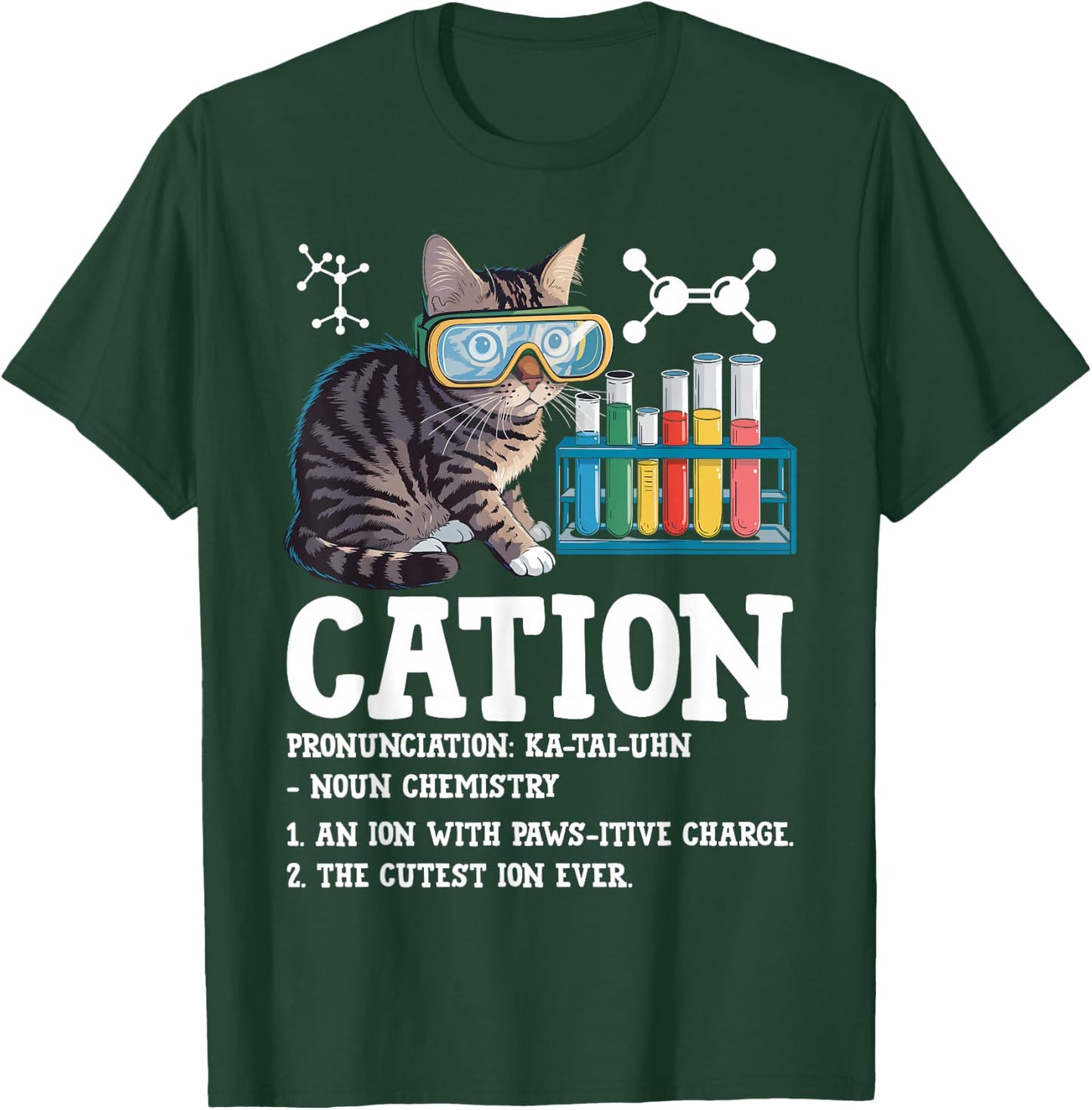 Cation Funny Chemistry Science Teacher Cat Men Women Kids T-Shirt - T-Shirt | Forest