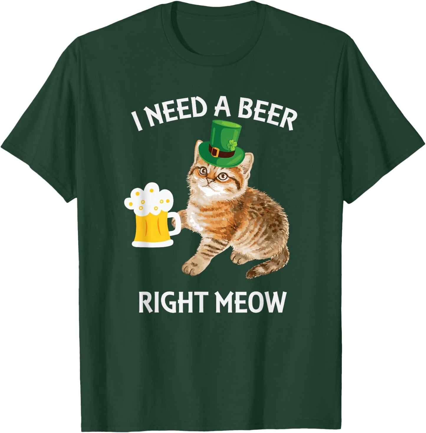 Funny Irish Beer Cat St Patricks Day Drinking with Hat T-Shirt - T-Shirt | Forest