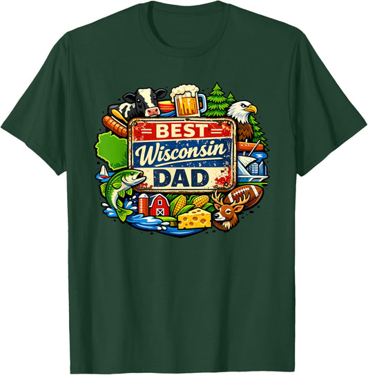 Best Wisconsin Dad Vintage City Pride Dadcore Graphic T-Shirt - T-Shirt | Forest