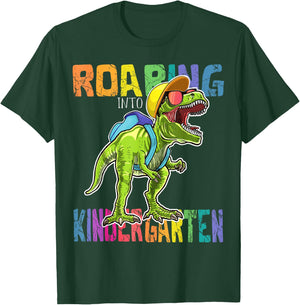 Roaring Kindergarten Dinosaur T Rex Back to School Boys Gift T-Shirt - T-Shirt | Forest