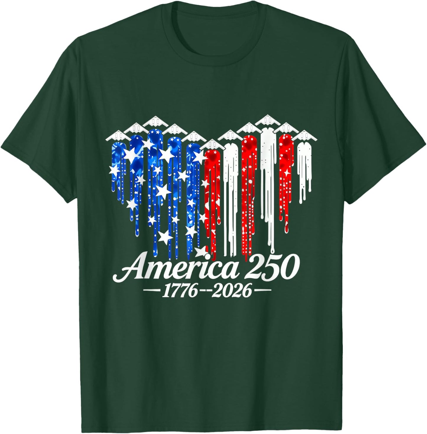 250 Years 1776 2026 B2 Jets Heart Flag Birthday 4th of July T-Shirt - T-Shirt | Forest