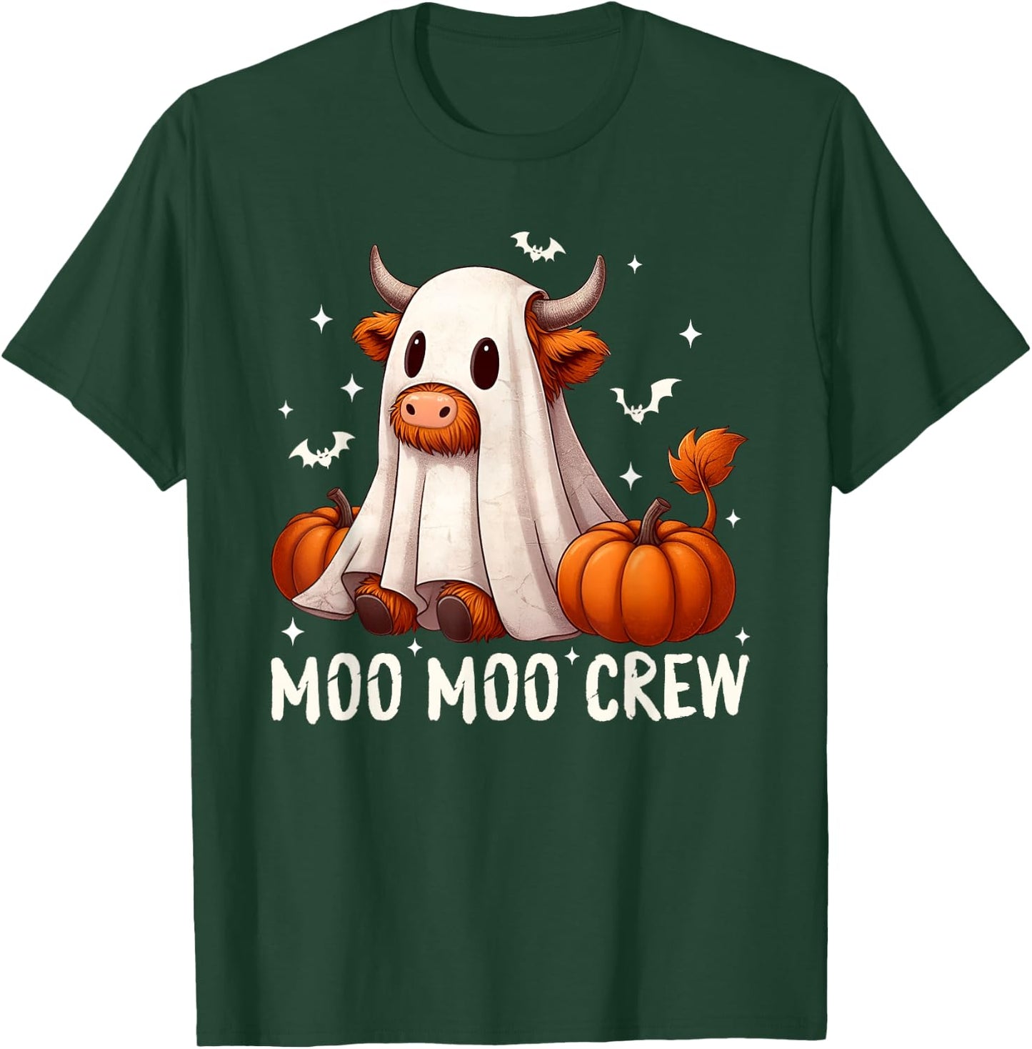Moo Moo Crew Funny Halloween Cow Ghost Pumpkins Farmer T-Shirt - T-Shirt | Forest