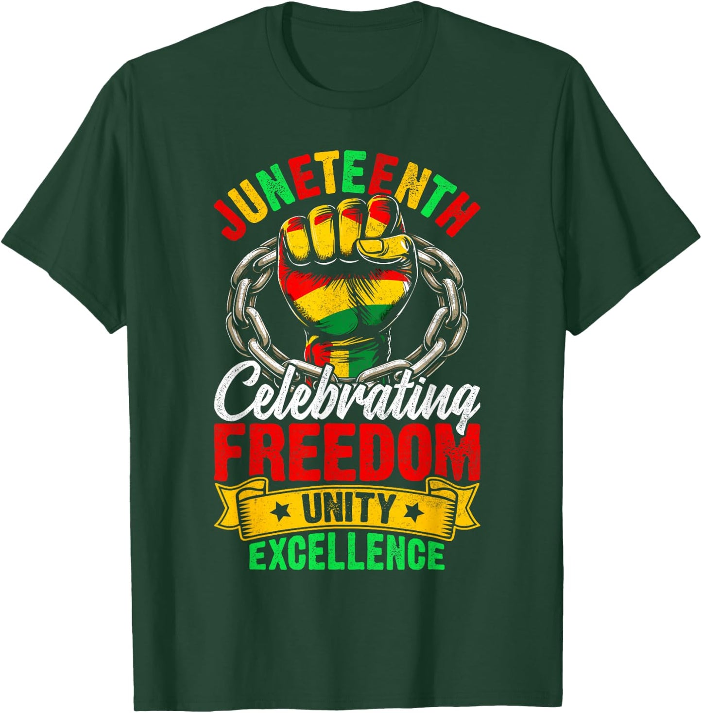 Juneteenth Freedom Fist Unity Strength Black History T-Shirt - T-Shirt | Forest